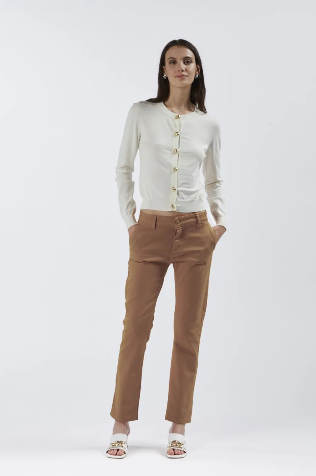 pantaloni slim in bull denim ginger