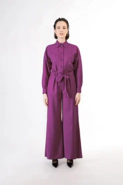 pantaloni super wide con fusciacca fuxia