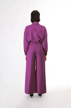 pantaloni super wide con fusciacca fuxia