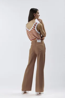 pantaloni wide leg in bull denim ginger