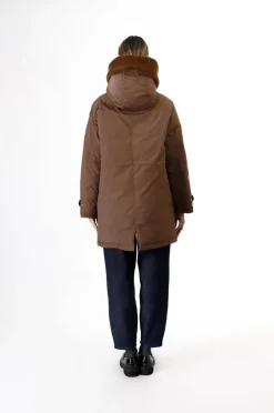 parca con cappuccio foderato in ecopelliccia gianduia