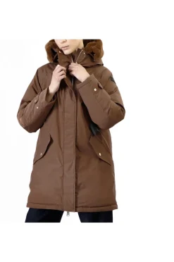 parca con cappuccio foderato in ecopelliccia gianduia