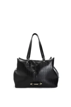 pattina shopping con bordature a contrasto, tag con logo cn in metallo nero