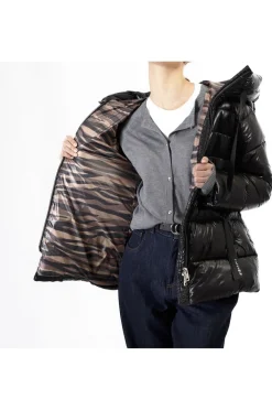 piumino lucido con fodera stampata nero