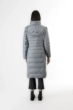 piumino lungo con collo avvolgente polvere