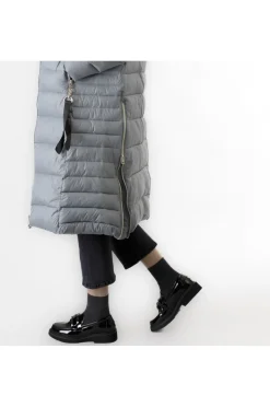 piumino lungo con collo avvolgente polvere