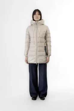 piumino lungo tessuto lucido e opaco avorio