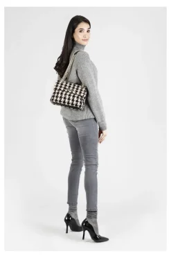 pochette di piccole dimensioni in lana stampata pied de poule