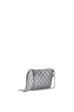 pochette glitterata con borchie esagonali argento