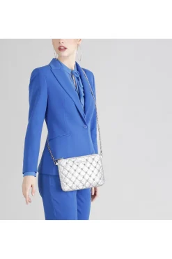 pochette glitterata con borchie esagonali argento