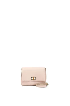 pochette in pelle martellata con chiusura metallo e bamboo cipria