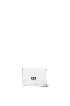 pochette in pelle martellata con chiusura metallo e bamboo bianco