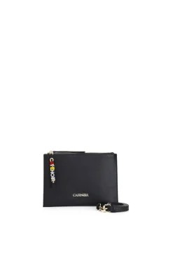 pochette in saffiano con tiralampo con letterine personalizzate nero