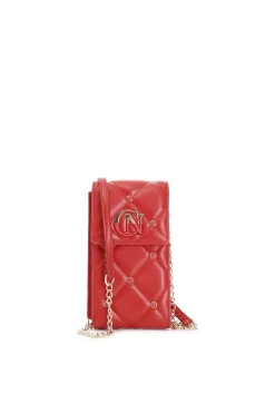 portacellulare con pattina con applicazone di rivetti colorati e logo bicolore rosso