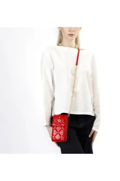 portacellulare con pattina con applicazone di rivetti colorati e logo bicolore rosso