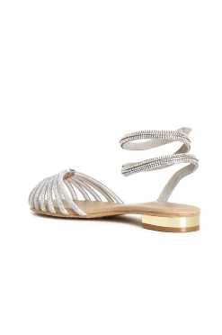 sandali a gabbia in pelle con strass platino