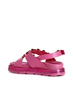 sandali asimmetrici con infilatura in microstrass fuxia