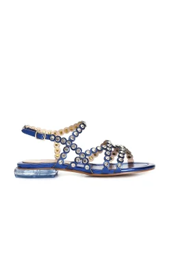 sandali asimmetrici con strass blu