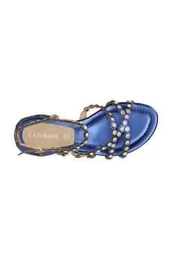 sandali asimmetrici con strass blu