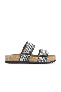 sandali bassi modello ciabatta in sughero e strass degradè multi nero