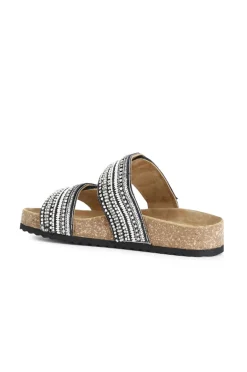 sandali bassi modello ciabatta in sughero e strass degradè multi nero