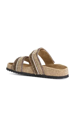 sandali bassi modello ciabatta in sughero e strass degradè multi marrone