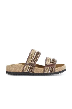 sandali bassi modello ciabatta in sughero e strass degradè multi marrone