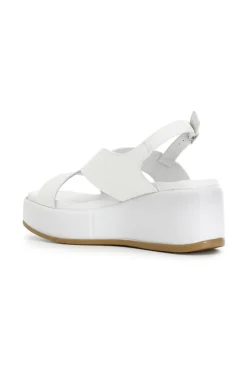 sandali bicolor su zeppa in pelle bianco