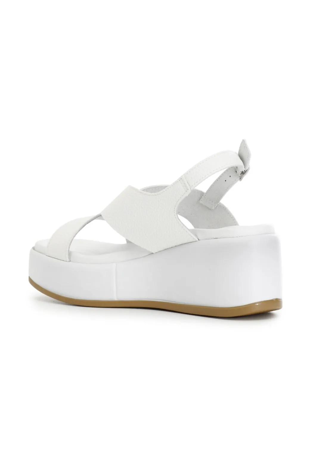 sandali bicolor su zeppa in pelle bianco