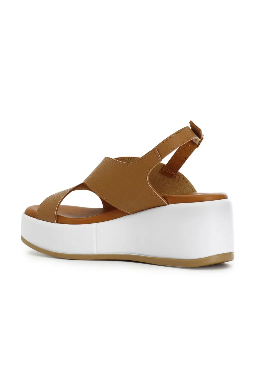 sandali bicolor su zeppa in pelle cuoio