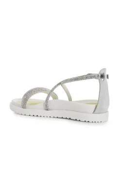 sandali chiusi sul retro e lacci con strass argento