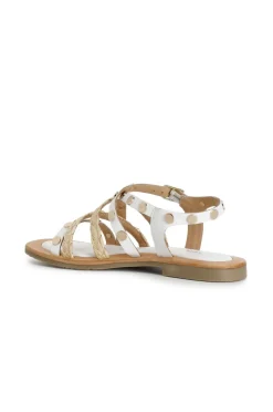 sandali con fasce in pelle e raffia bianco