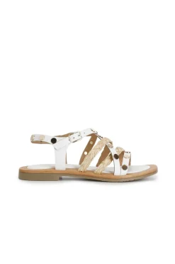 sandali con fasce in pelle e raffia bianco