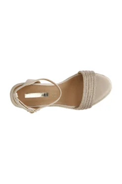 sandali con fasce strass su zeppa corda cipria