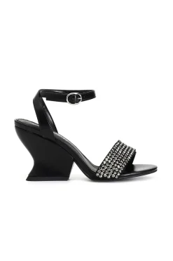 sandali con fascia strass e cinturino alla caviglia nero