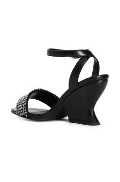 sandali con fascia strass e cinturino alla caviglia nero