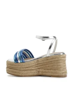 sandali con mignon imbottiti su zeppa blu