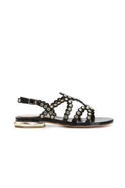 sandali con multilistini e strass nero