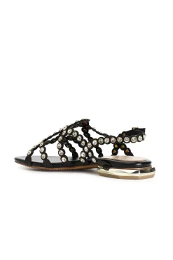 sandali con multilistini e strass nero