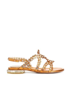 sandali con multilistini e strass arancio