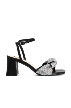 sandali con nodo in strass nero