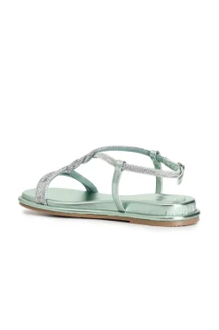 sandali con treccia strass verde