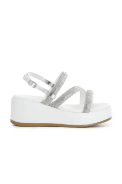 sandali con zeppa e tre fasce con strass argento