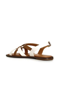 sandali doppio incrocio in pelle bicolor multi panna