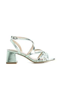 sandali effetto laminato laccini incrocio verde