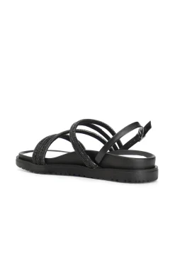 sandali fasce con strass nero