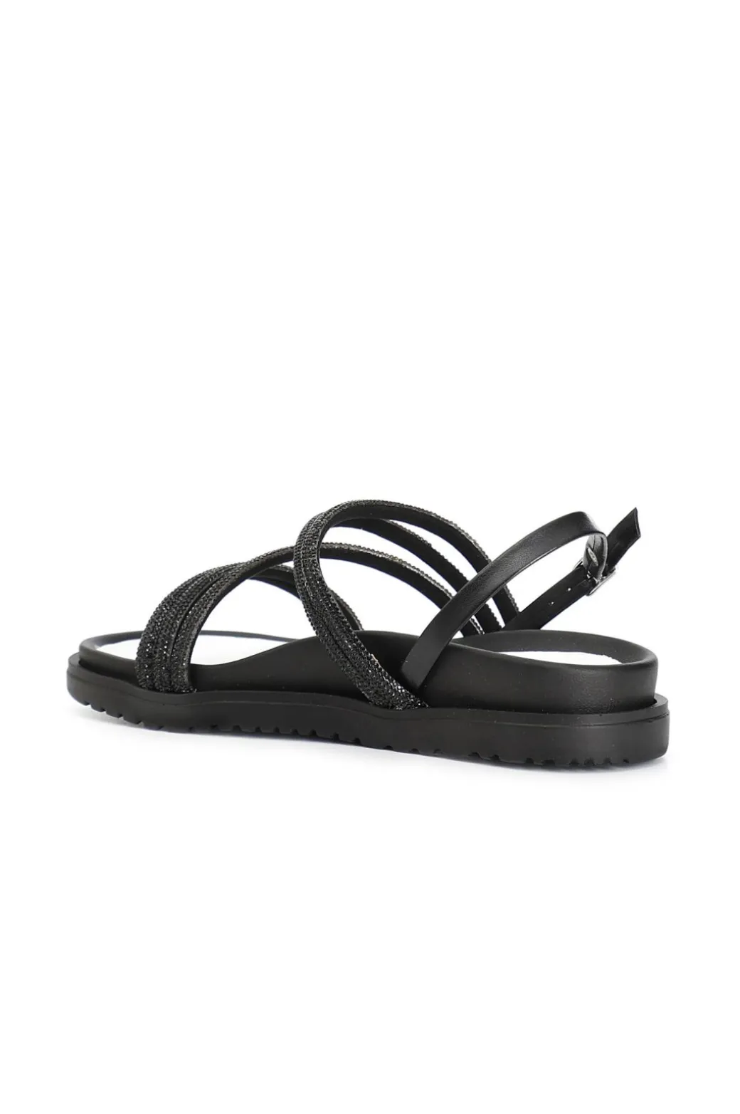 sandali fasce con strass nero