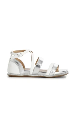 sandali fasce in laminato sintetico con toppone chiuso multi argento