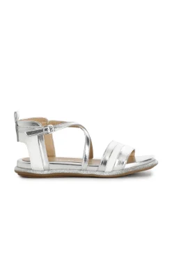 sandali fasce incrocio in sintetico laminato multi argento