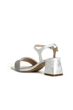 sandali gilda effetto laminato con fasce strass davanti argento